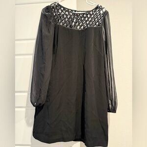 White House Black Market Black Long-Sleeve Dress with Lattice Yoke
